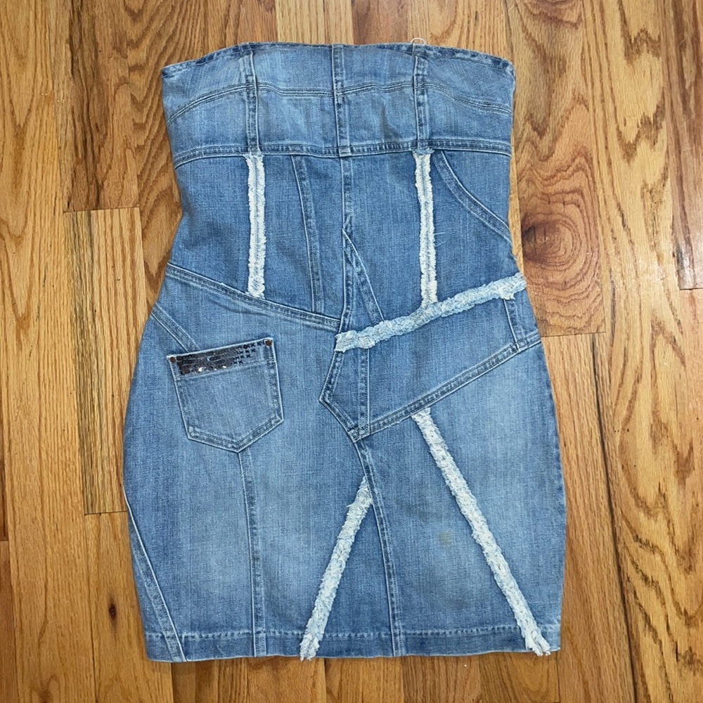 LaRok strapless Frayed mini jeans denim dress size medium M